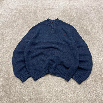 CHAPS knit sweater jumper pull over Medium men's navy knitted button y2k 00s style
