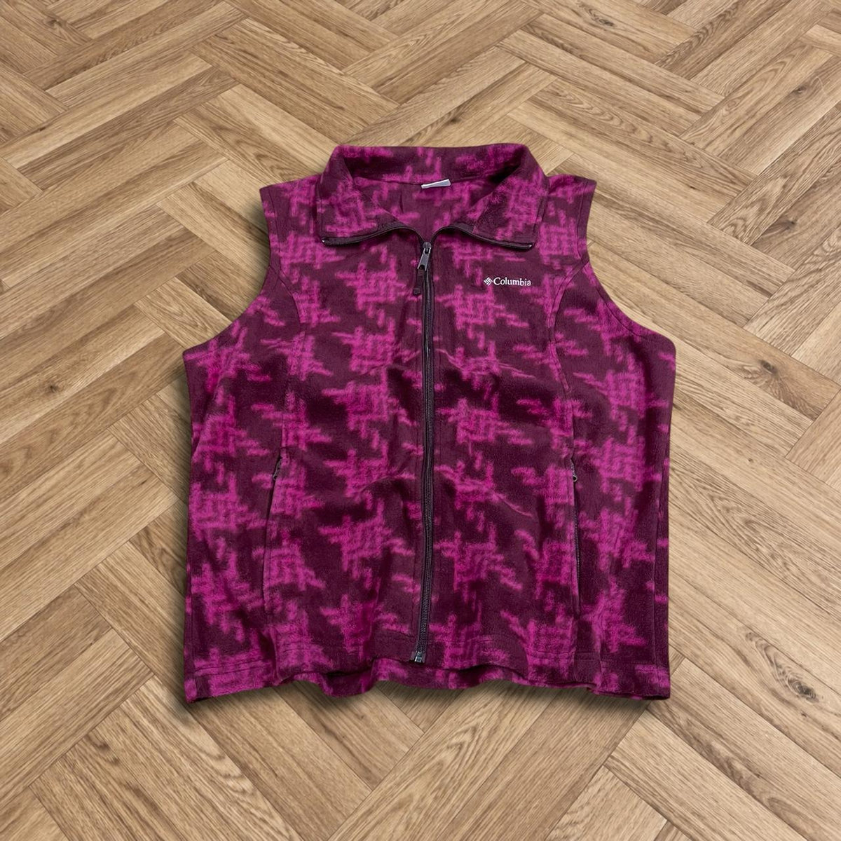 Y2K Colombia patterned fleece gilet Women's pink full zip autumn sleeveless fleece
