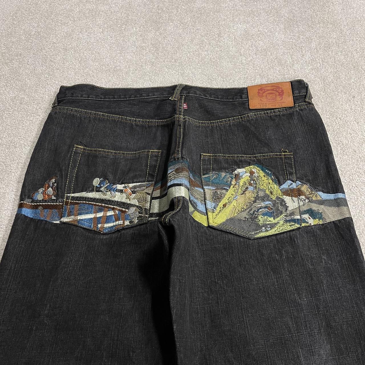 RMC baggy embroidered jeans y2k Japanese style W42L34 black Red Monkey Company LOT 1001 wide leg
