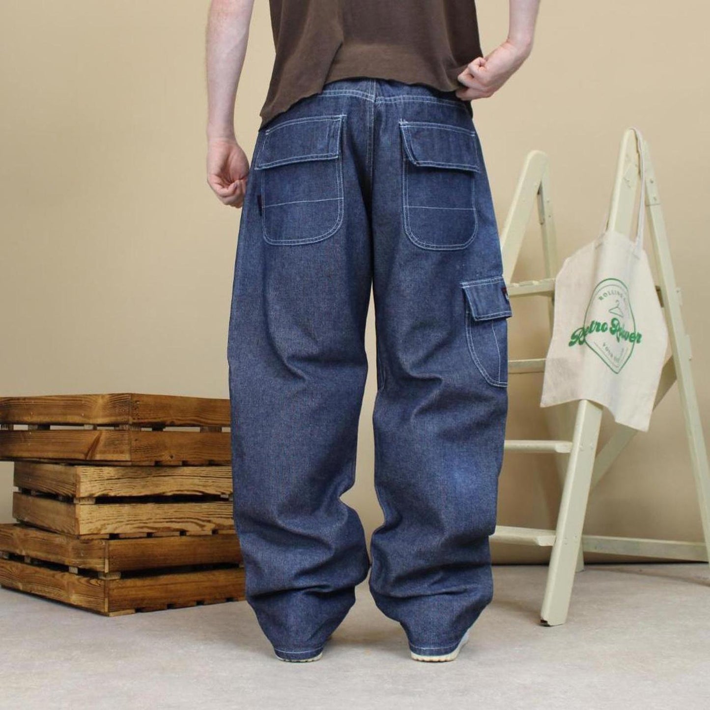 Blue baggy Phat Farm cargo jeans W34L34 loose wide leg thick denim