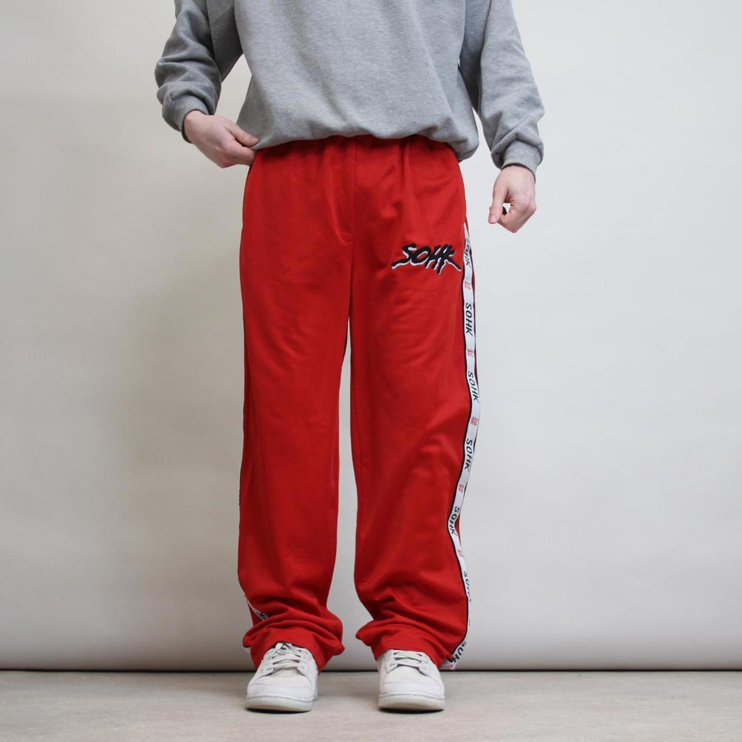 School Of Hard Knocks tracksuit bottoms XL red SOHK 90s style baggy trackies