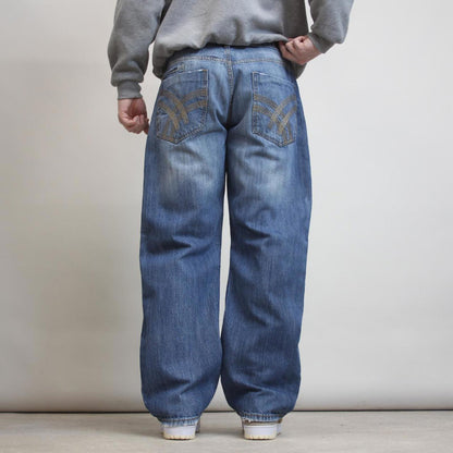 Blue embroidered jeans W36 L32 loose embroidered smoke rise jeans