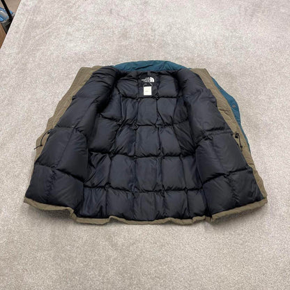 Y2K North Face puffer jacket khaki TNF thick puffer coat embroidered logo