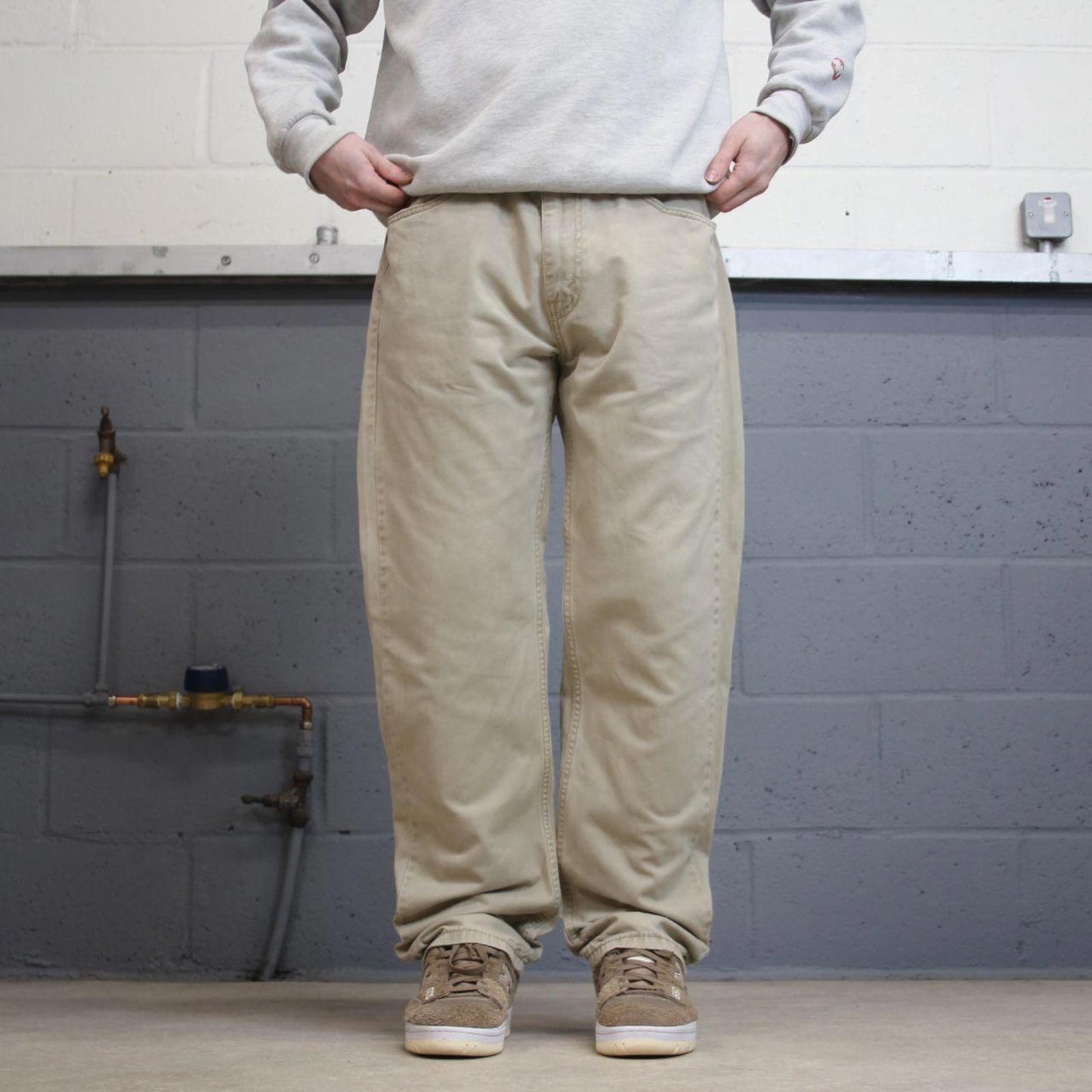 Levis 505 jeans straight leg W36L32 beige loose y2k style pants red tab logo