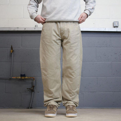 Levis 505 jeans straight leg W36L32 beige loose y2k style pants red tab logo