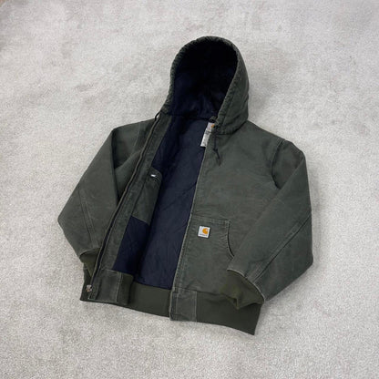 Faded Green Women's Carhartt hooded active jacket Medium canvas work coat