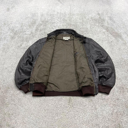 Vintage leather flight aviator bomber jacket brown L.L.Bean boxy genuine leather coat
