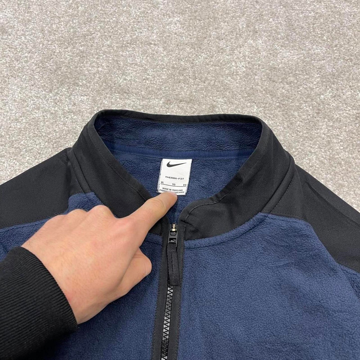 00s Nike technical fleece XL navy embroidered swoosh logo quarter zip pullover autumn y2k style