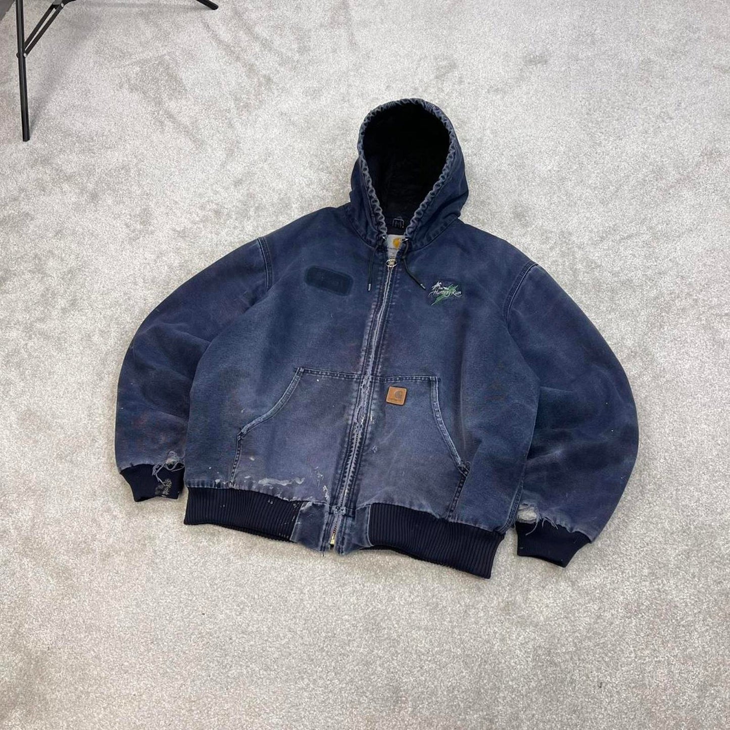 Vintage navy Carhartt hooded active jacket XL technical canvas 90s style skater bomber