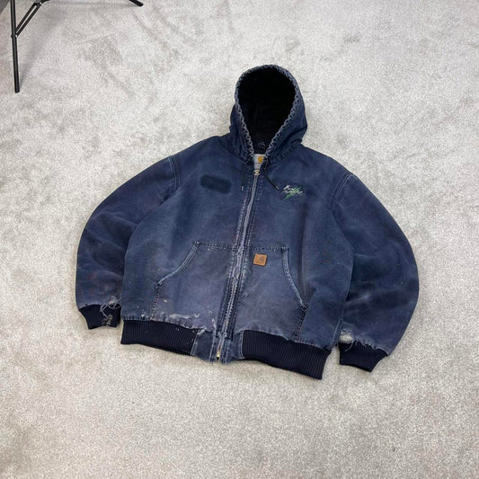 Vintage navy Carhartt hooded active jacket XL technical canvas 90s style skater bomber