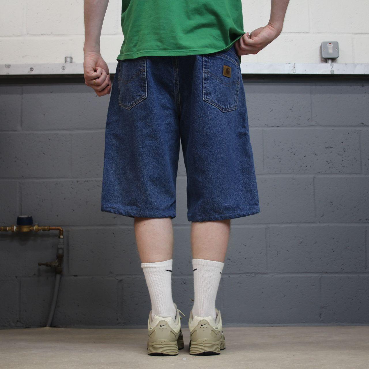 Carhartt denim shorts y2k faded blue Loose checkered lining skater style work jorts