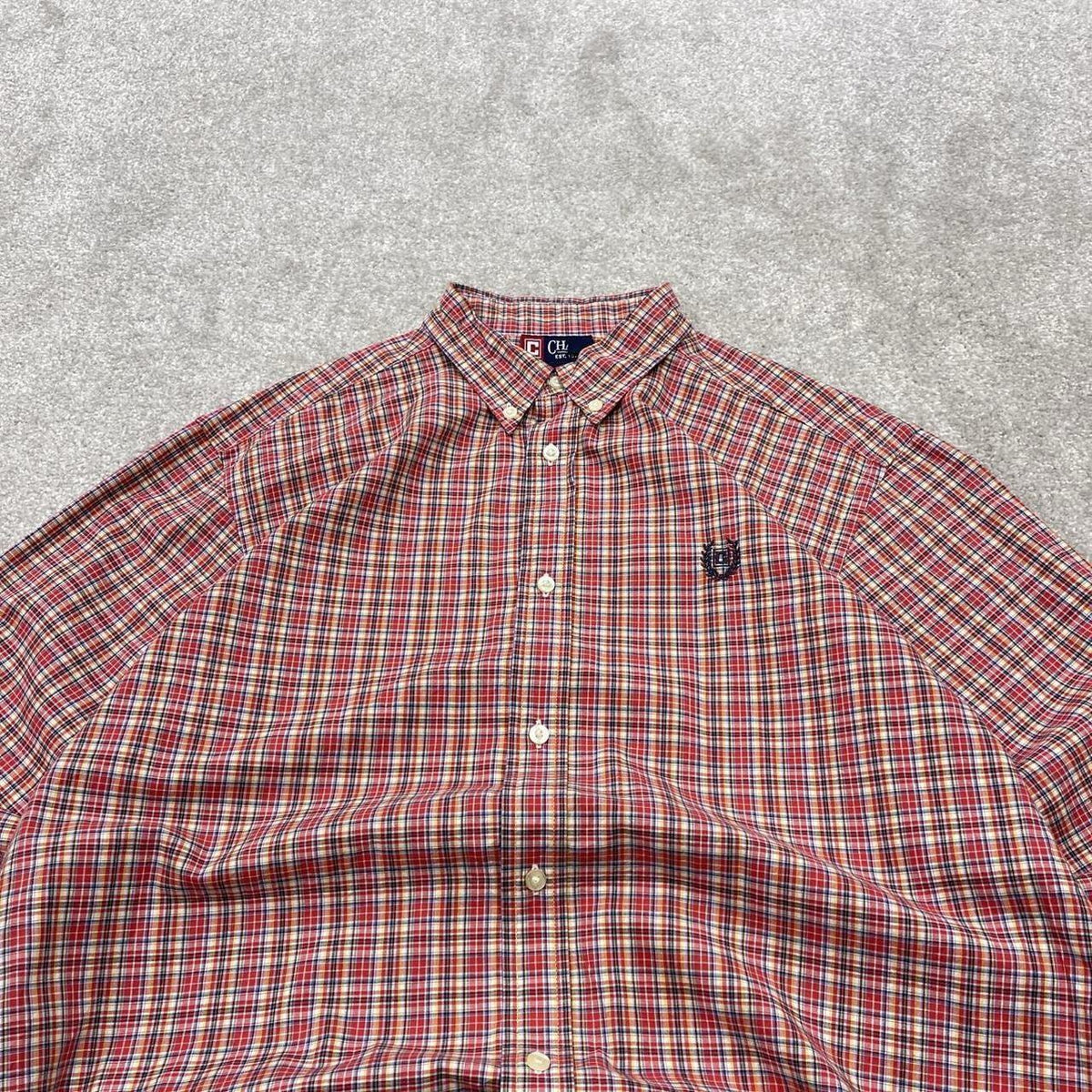 Y2K CHAPS checkered plaid shirt red long sleeve check button down embroidered logo