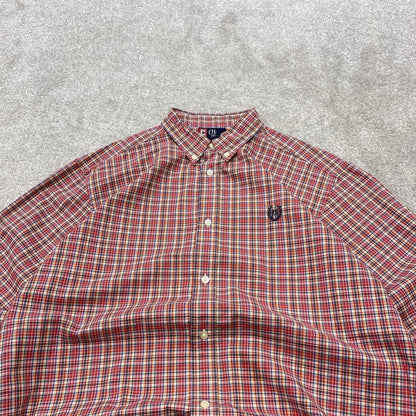 Y2K CHAPS checkered plaid shirt red long sleeve check button down embroidered logo