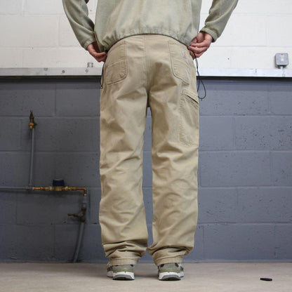Vintage Y2K Carhartt carpenter jeans beige Relaxed fit fleece lined skate style workwear cargo pants