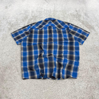 North face checkered short sleeve shirt y2k blue TNF festival surf style check shirt button summer