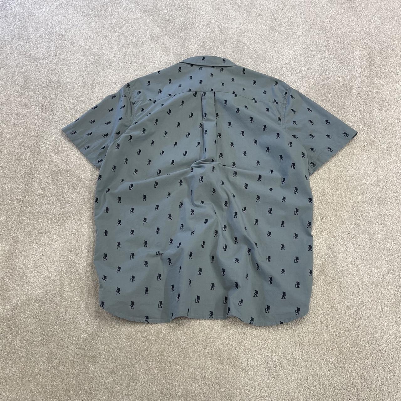 North Face funky pattern short sleeve shirt blue grey TNF surf style summer festival shirt