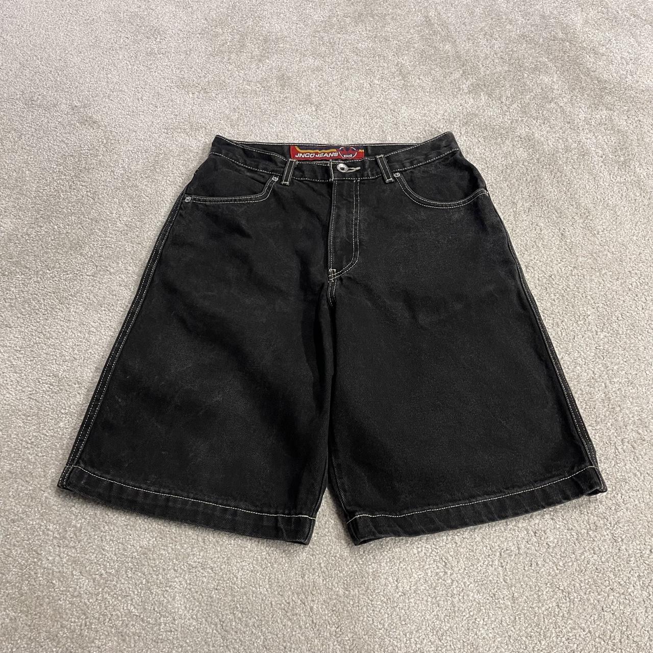 Y2K JNCO denim shorts tribal crown black Vintage loose embroidered logo summer jorts