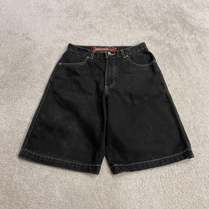 Y2K JNCO denim shorts tribal crown black Vintage loose embroidered logo summer jorts