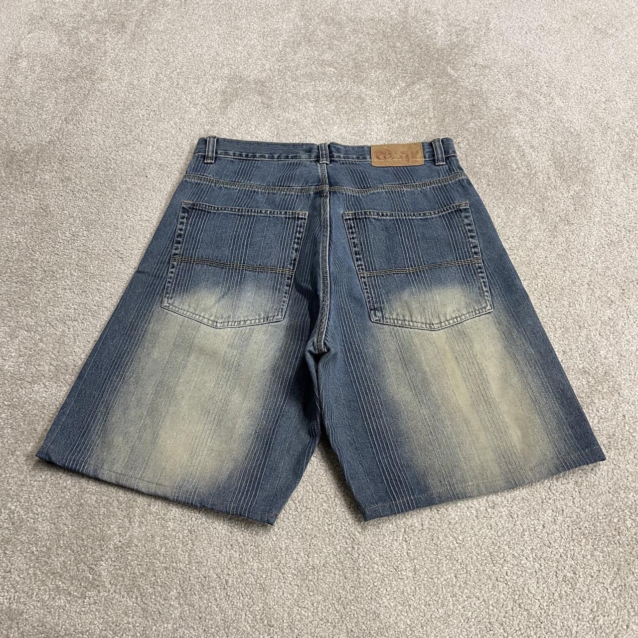Risk baggy pinstripe shorts y2k blue Loose striped denim surf shorts