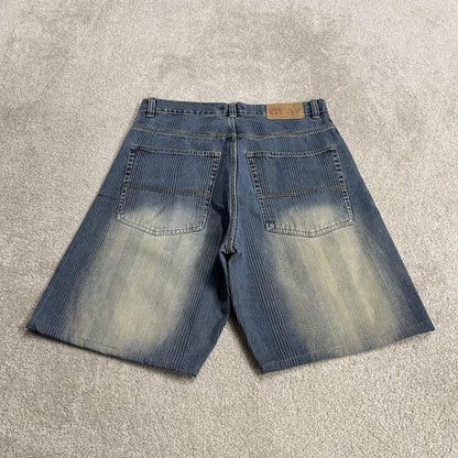 Risk baggy pinstripe shorts y2k blue Loose striped denim surf shorts