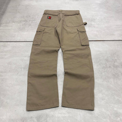 Khaki Wrangler double knee carpenter jeans W30L32 loose canvas 90s skater style cargos