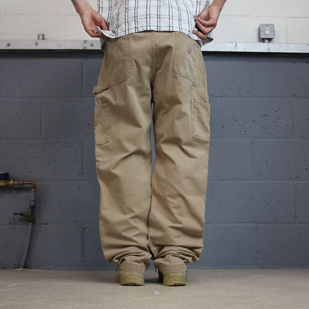 Vintage Carhartt carpenter pants y2k relaxed tan Loose leg 100% cotton skater style workwear
