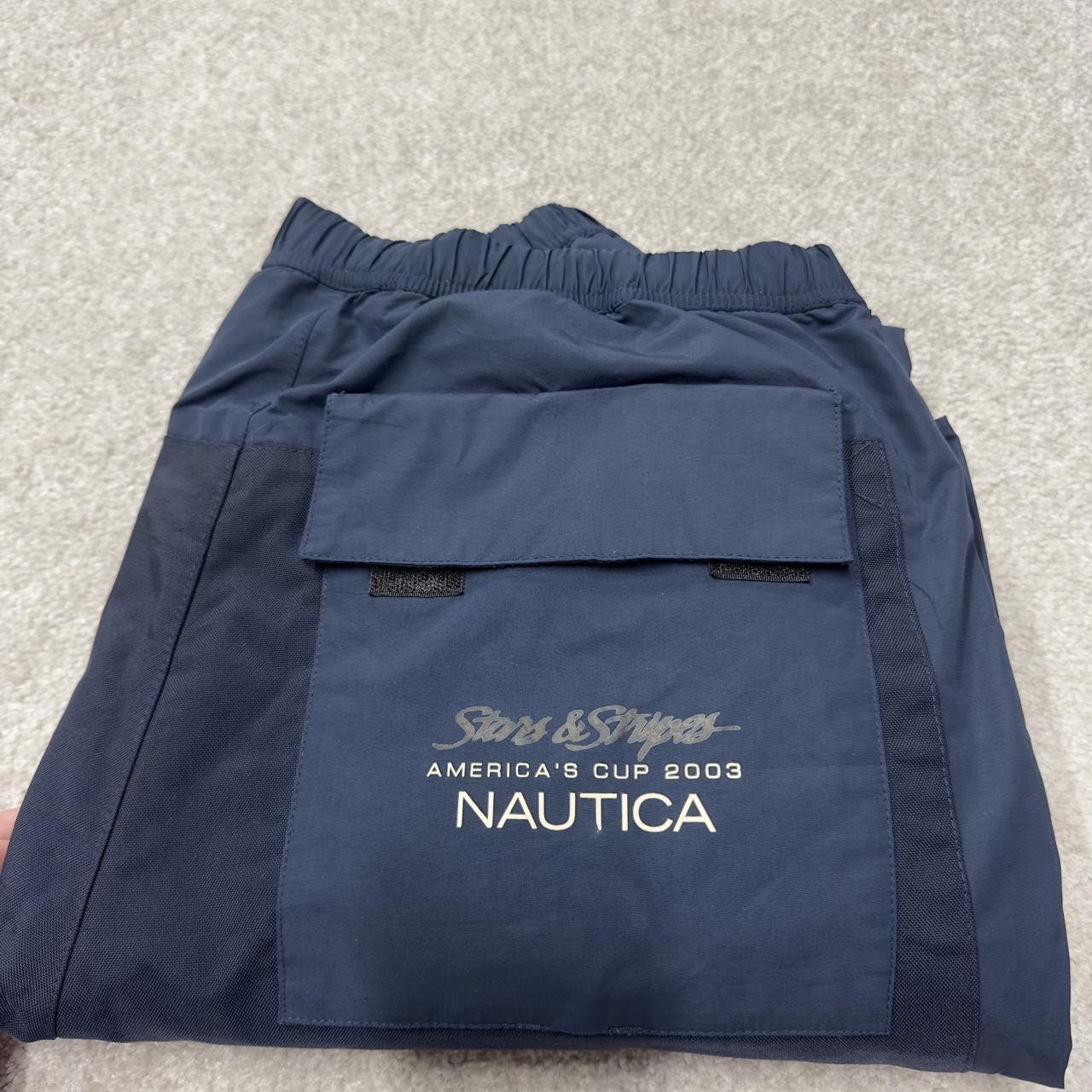 Nautica windbreaker tracksuit trousers y2k M navy Americas cup 2003 fleece lined track pants