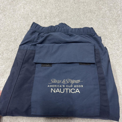 Nautica windbreaker tracksuit trousers y2k M navy Americas cup 2003 fleece lined track pants