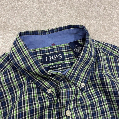Green navy checkered Chaps technical shirt L men's long sleeve button up autumn y2k style