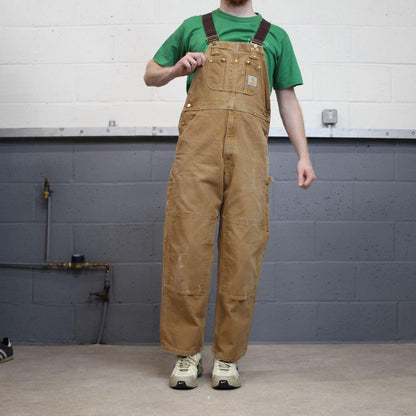Vintage Carhartt dungarees tan brown overalls Bib & brace utility workwear farmer