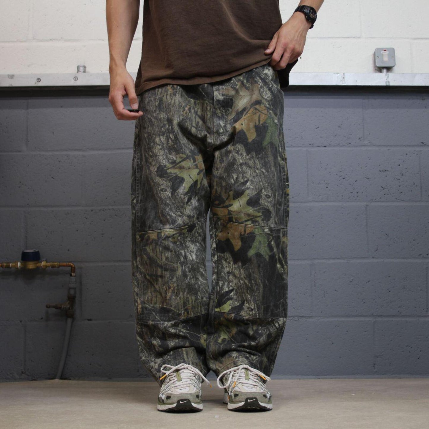 Wrangler camo double knee jeans khaki Loose leg denim tree camouflage hunting pants
