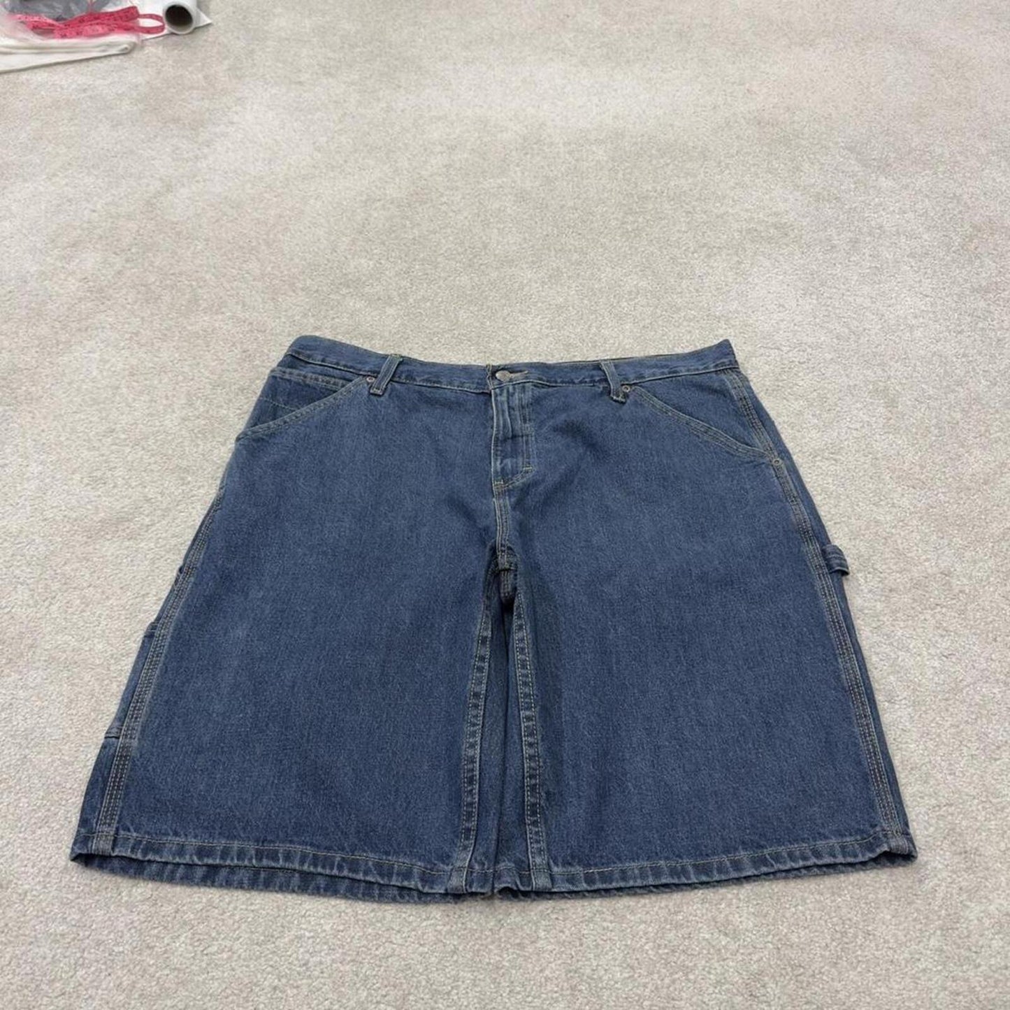 Denim carpenter shorts loose leg blue George skater style summer festival cargo jorts