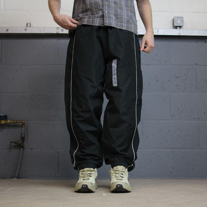 Y2K baggy Reebok tracksuit bottoms black L Wide leg lined casual embroidered side stripe track pants
