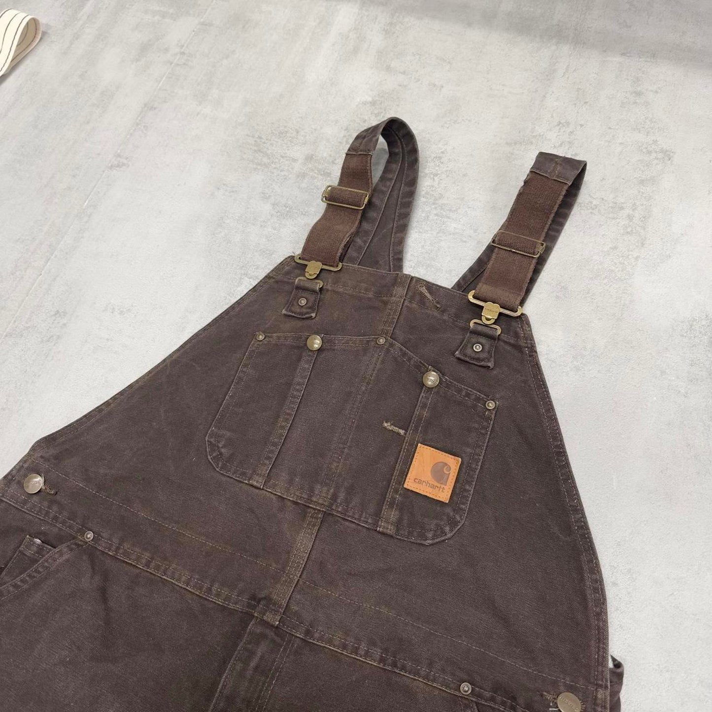 Brown Carhartt dungarees W40L32 mens canvas overalls utility worker