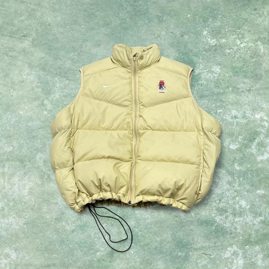 Y2K Nike technical puffer gilet cream Thick padded adjustable body warmer autumn hockey