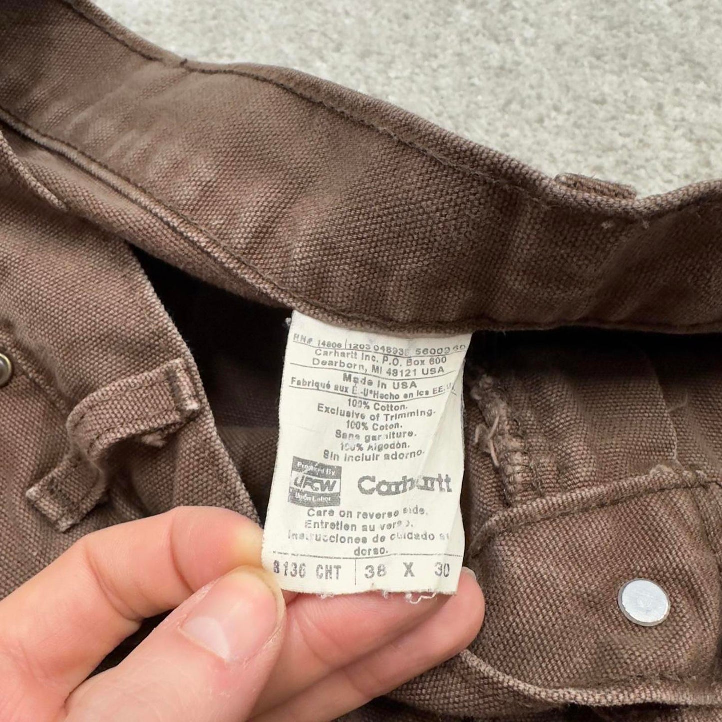 Carhartt double knee carpenter jeans brown  canvas W38L30 90s style thick loose leg cargos