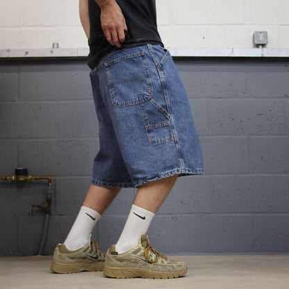 Baggy denim cargo shorts carpenter blue Rustler skater style summer festival jorts