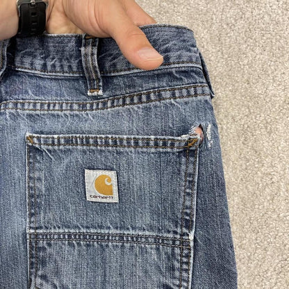 Carhartt denim shorts y2k faded blue Loose skater style work jorts
