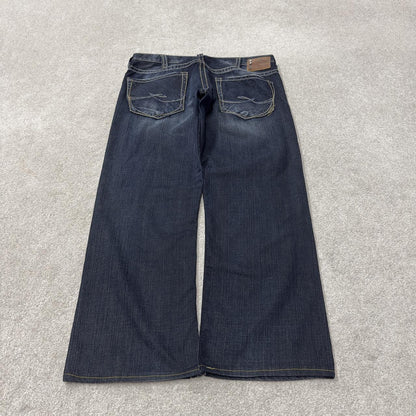 Y2K Silver embroidered denim jeans W36L30 blue Silver Gordie loose straight jeans, patch logo
