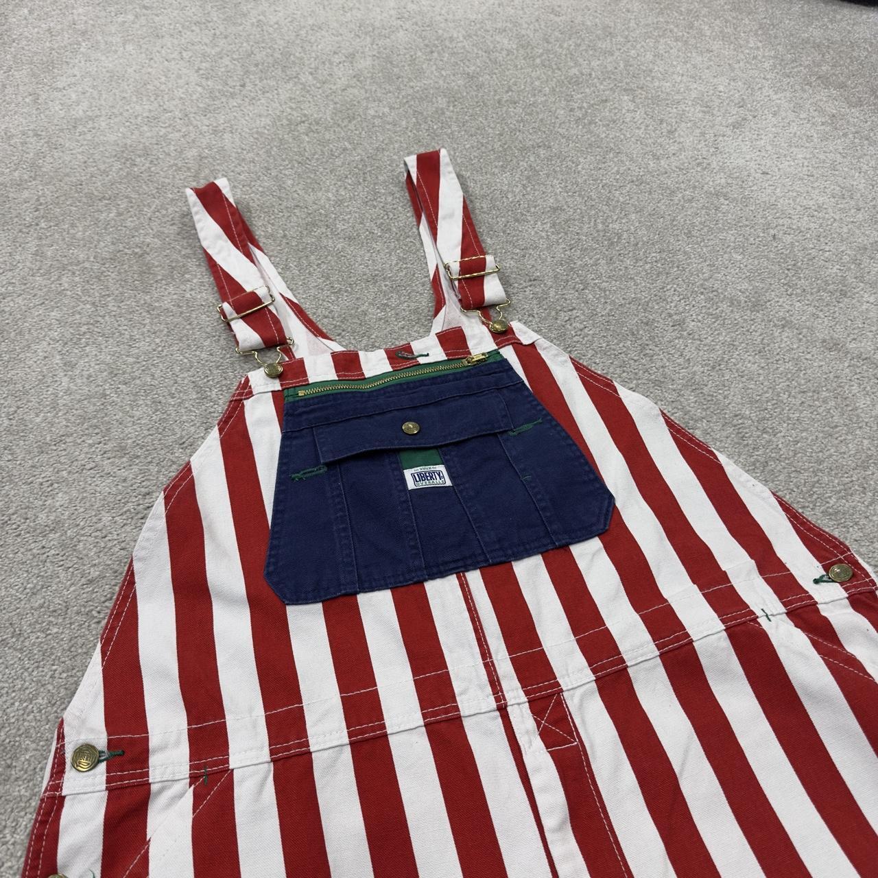 Vintage stripe baggy liberty dungarees 00s denim overalls red white USA perfect festival /skate wear