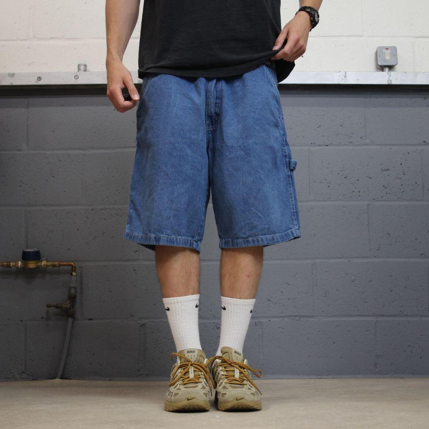 Baggy denim carpenter shorts cargo blue Open Trails skater style surf jorts