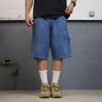 Baggy denim carpenter shorts cargo blue Open Trails skater style surf jorts