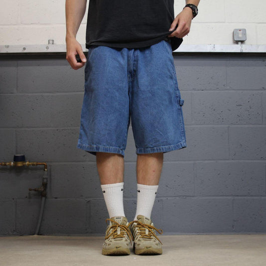 Baggy denim carpenter shorts cargo blue Open Trails skater style surf jorts