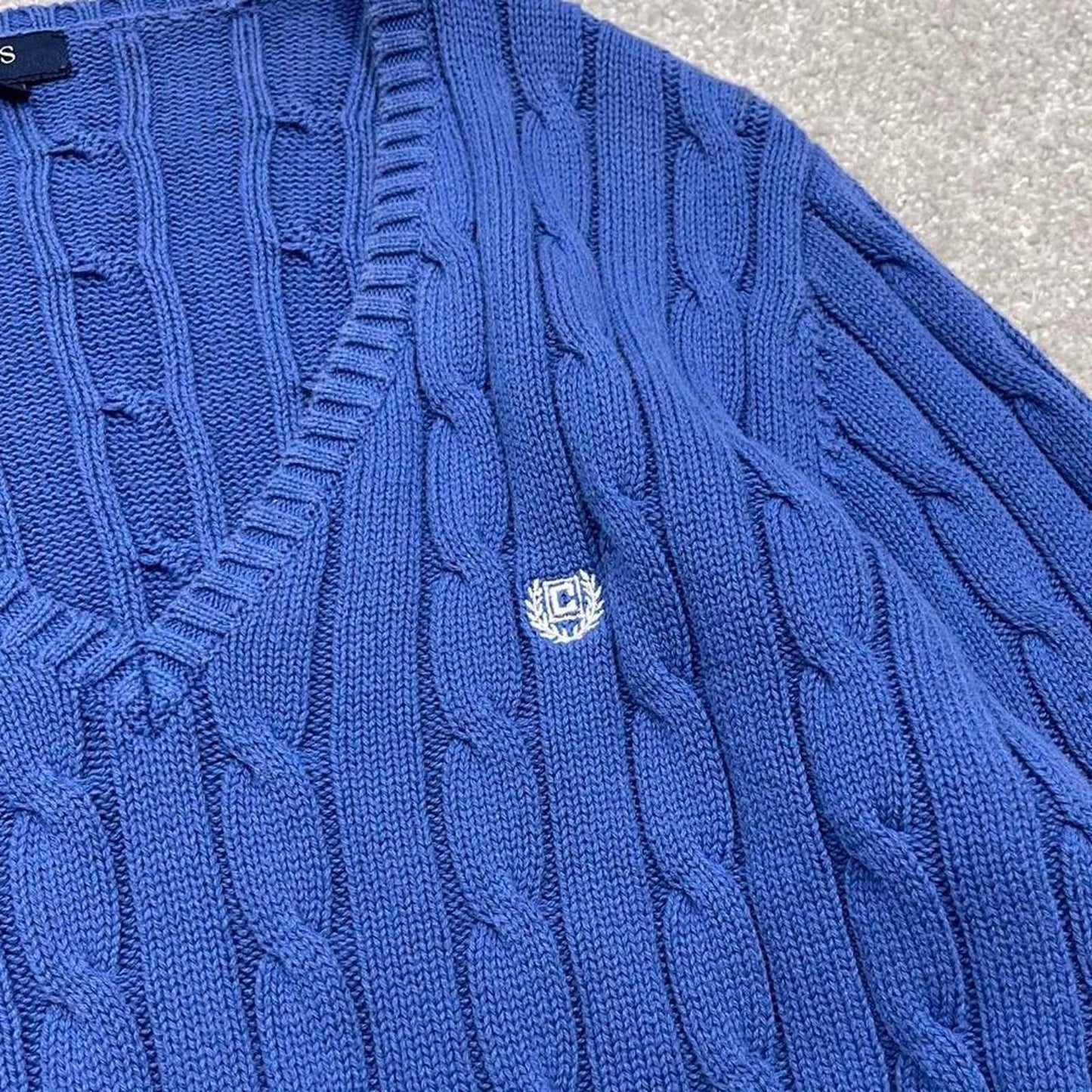 00s CHAPS cable knit sweater jumper embroidered L women's blue knitted pull over y2k 90s style