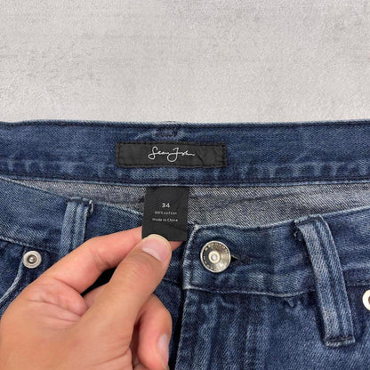 Mens baggy Sean John jorts W36 wide leg denim embroidered design 90s skater style