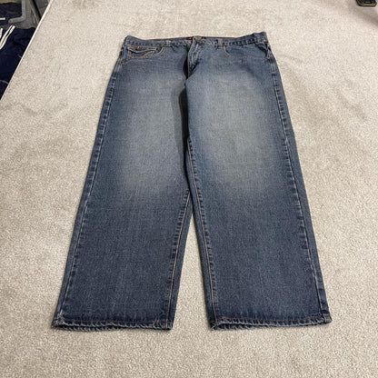 Baggy embroidered jeans loose blue denim Y2K Knockout Jeans loose surf style pants embroidered