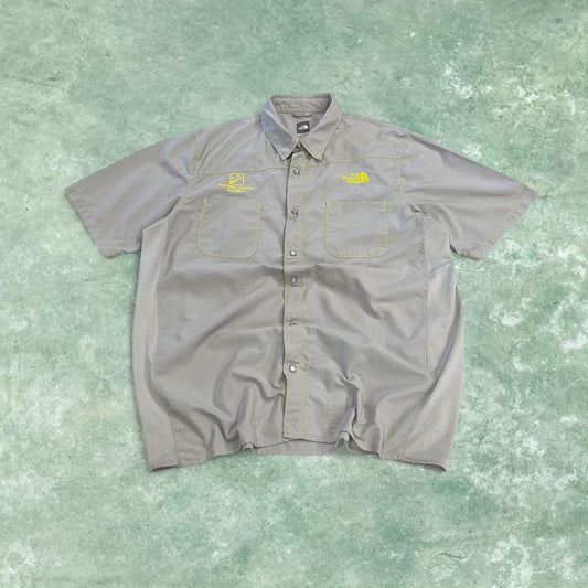 North Face technical short sleeve shirt grey TNF festival style button down summer shirt