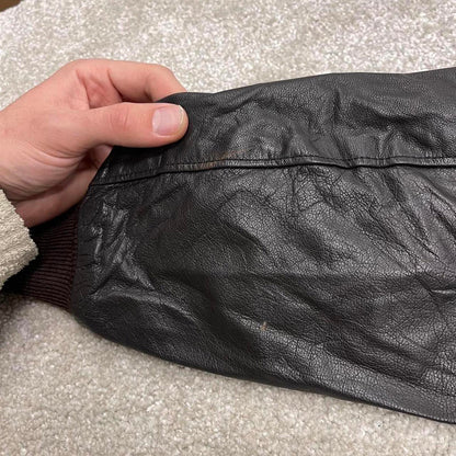 Vintage leather flight aviator bomber jacket brown L.L.Bean boxy genuine goatskin leather coat