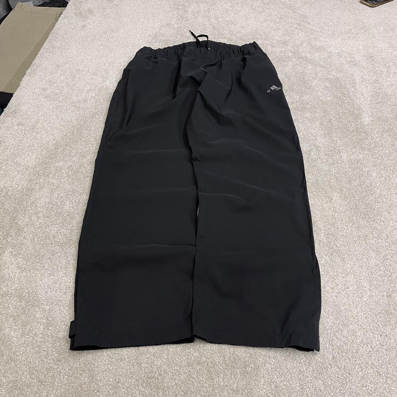 Y2K Adidas baggy waterproof tracksuit bottoms black wide leg Loose unlined rain trousers