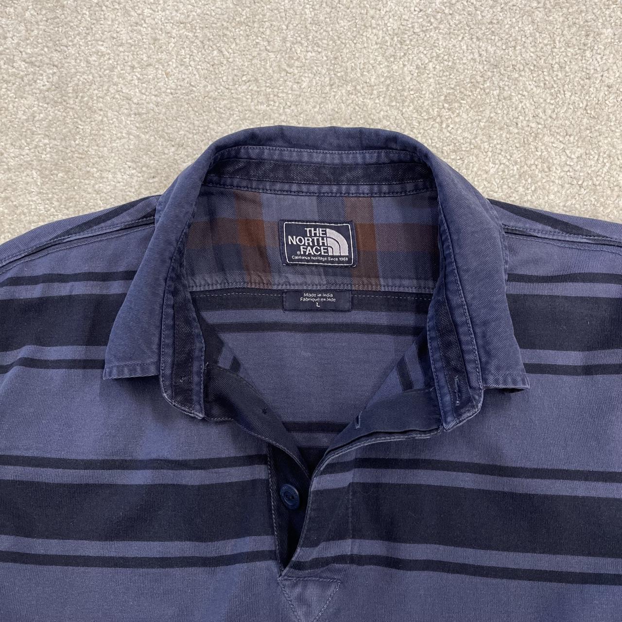 North Face striped rugby polo shirt long sleeve navy TNF button up pullover rugby style polo